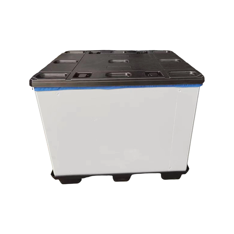 Caja de paletas con funda de plástico plegable e inserciones de tela