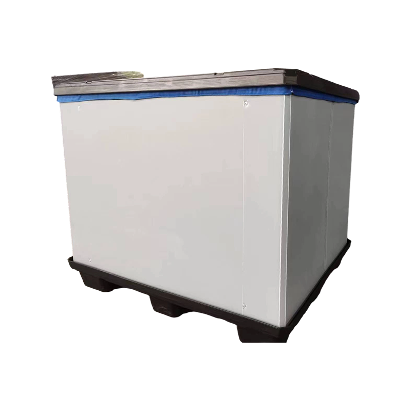 Caja de paletas con funda de plástico plegable e inserciones de tela