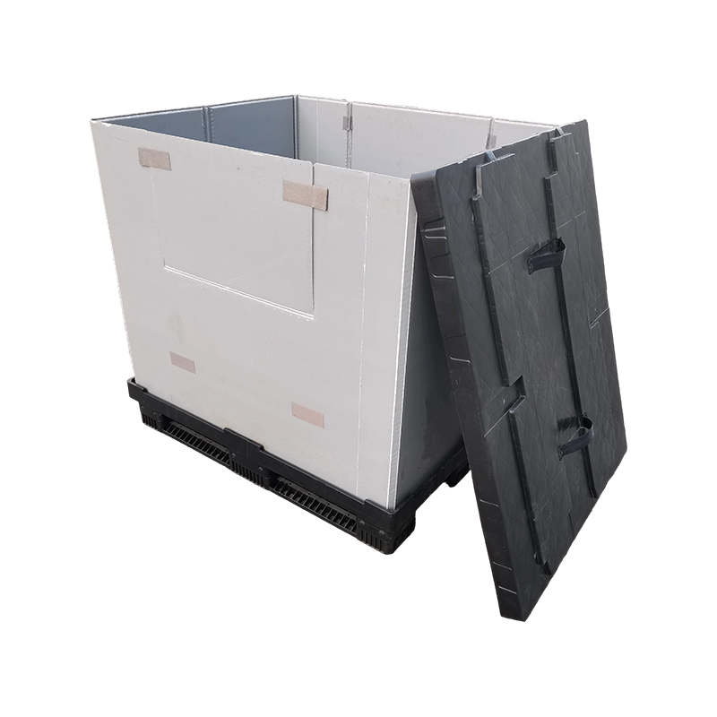 Caja de paletas con funda de tapa superior e inferior moldeada por inyección reutilizable