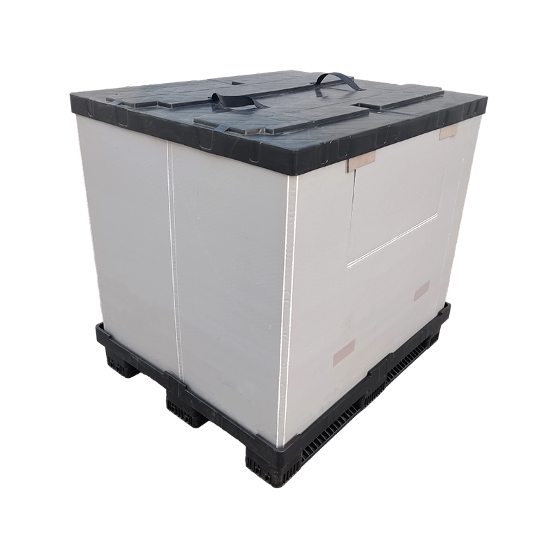 Caja de paletas con funda de tapa superior e inferior moldeada por inyección reutilizable