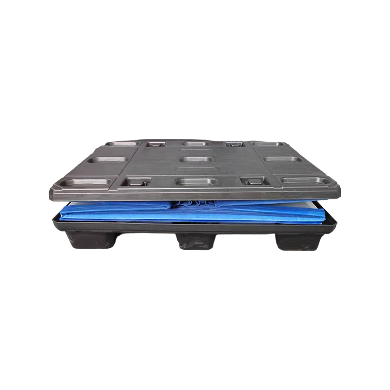 Caja de paletas con funda de plástico plegable e inserciones de tela